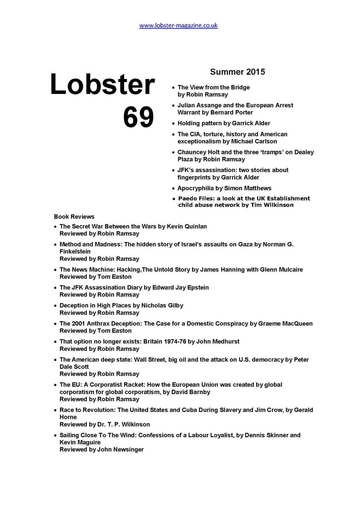 Lobster Issue 69 Cover